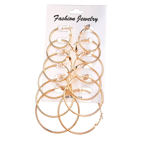 Metal Geometric Hoop Earrings Set Fashion Stylish Exaggerated Electroplated For Women