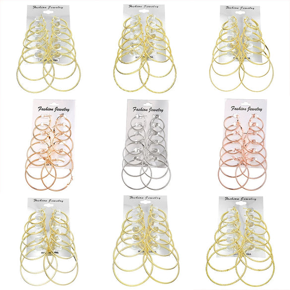 Metal Geometric Hoop Earrings Set Fashion Stylish Exaggerated Electroplated For Women