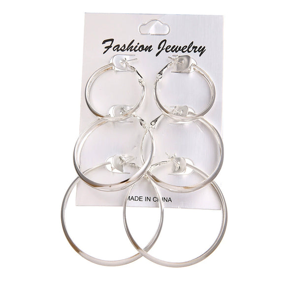 Metal Geometric Hoop Earrings Set Fashion Stylish Exaggerated Electroplated For Women
