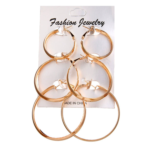 Metal Geometric Hoop Earrings Set Fashion Stylish Exaggerated Electroplated For Women