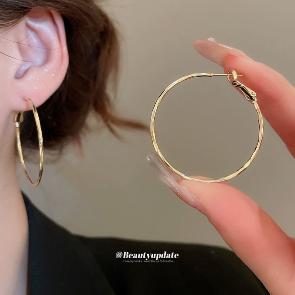 Metal Geometric Hoop Round Earrings For Women With Electroplating