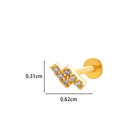 Metal Geometric Inner Tooth Thread Flat Bottom Rod Butterfly Flower Lip Nail Ear Bone Nail Puncture Jewelry For Women With Electroplating Treatment