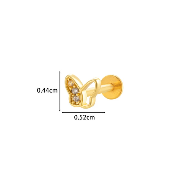 Metal Geometric Inner Tooth Thread Flat Bottom Rod Butterfly Flower Lip Nail Ear Bone Nail Puncture Jewelry For Women With Electroplating Treatment