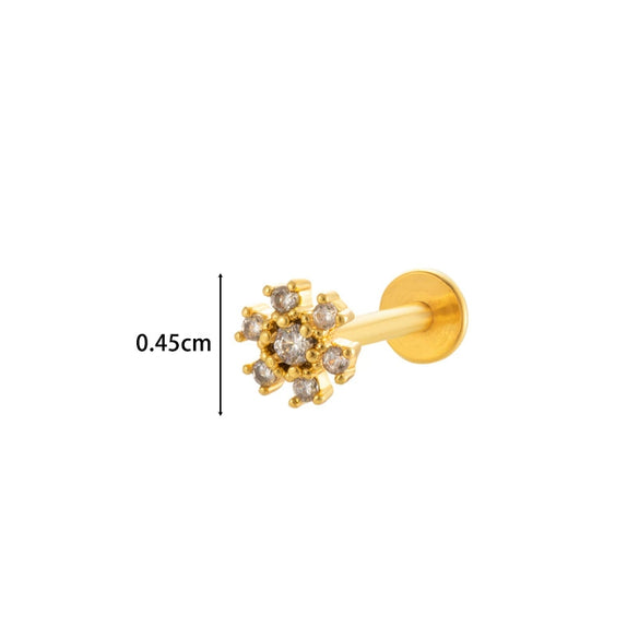 Metal Geometric Inner Tooth Thread Flat Bottom Rod Butterfly Flower Lip Nail Ear Bone Nail Puncture Jewelry For Women With Electroplating Treatment