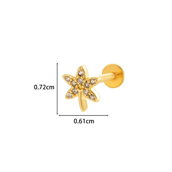 Metal Geometric Inner Tooth Thread Flat Bottom Rod Butterfly Flower Lip Nail Ear Bone Nail Puncture Jewelry For Women With Electroplating Treatment