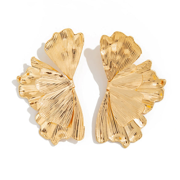 Metal Geometric Irregular Pleated Flower Bow Earrings Electroplated