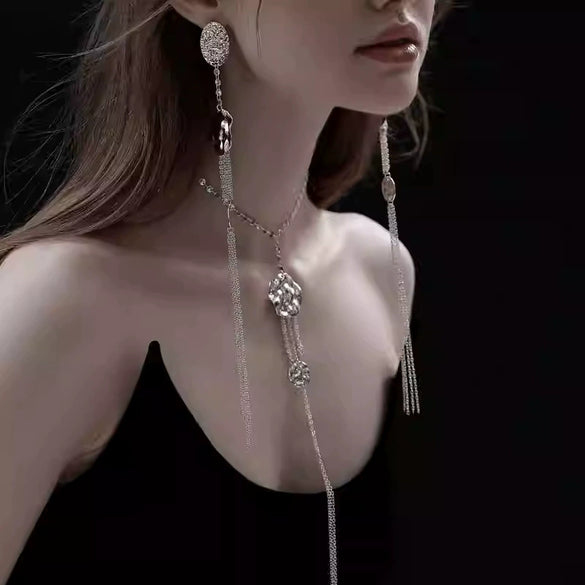 Metal Geometric Long Tassel Earrings Electroplated Simple Cold Style For Women