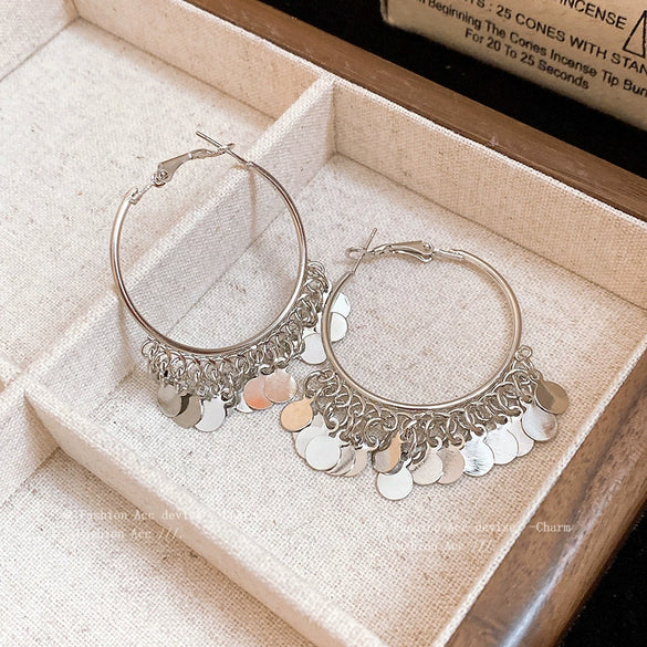 Metal Geometric Multilayered Round Tassel Earrings For Women Electroplated