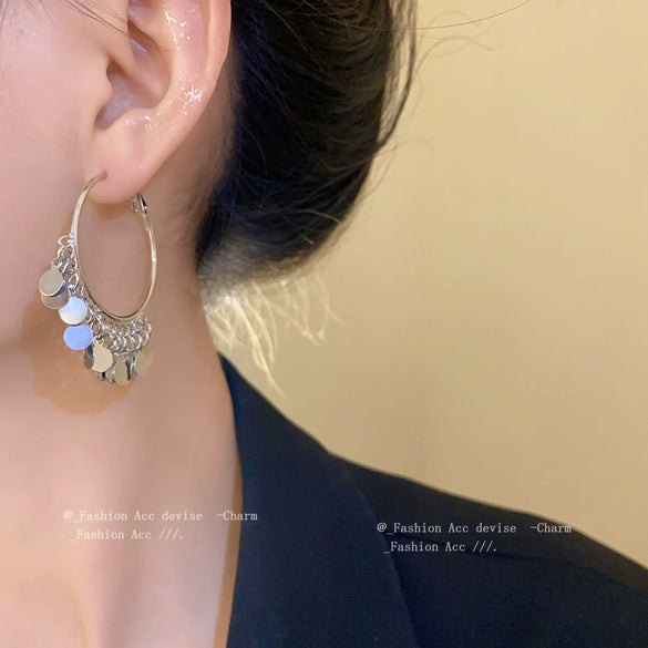 Metal Geometric Multilayered Round Tassel Earrings For Women Electroplated