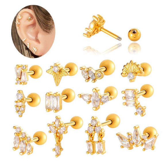 Metal Geometric Pendant Stainless Steel Rod Ear Nail Inlaid Zircon Set With Diamonds