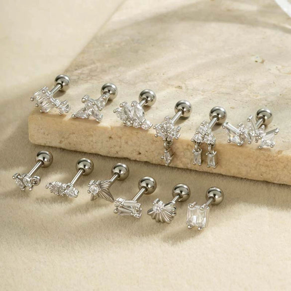 Metal Geometric Pendant Stainless Steel Rod Ear Nail Inlaid Zircon Set With Diamonds