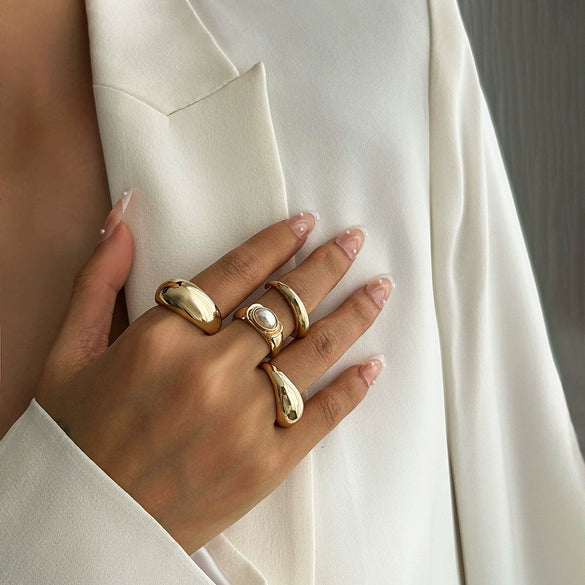 Metal Geometric Personality Stacked Ring Bracelet For Women With Electroplating And Imitation Pearls