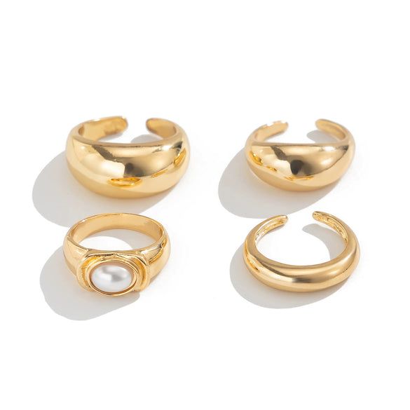 Metal Geometric Personality Stacked Ring Bracelet For Women With Electroplating And Imitation Pearls