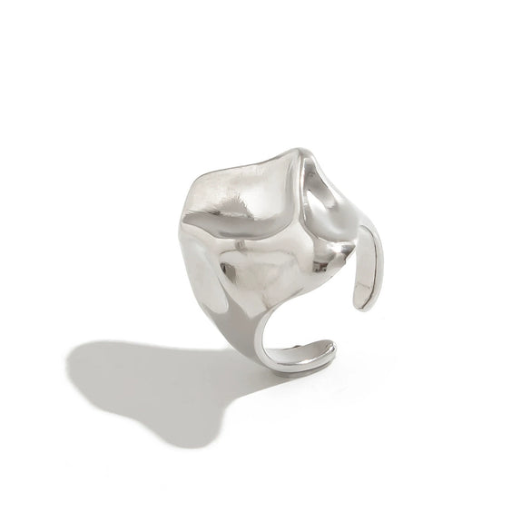 Metal Geometric Pleated Concaveconvex Open Finger Ring For Women With Electroplating