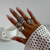 Metal Geometric Pleated Water Drop Ring Set For Women With Electroplating Design And Hiphop Style