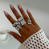 Metal Geometric Pleated Water Drop Ring Set For Women With Electroplating Design And Hiphop Style