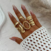 Metal Geometric Pleated Water Drop Ring Set For Women With Electroplating Design And Hiphop Style