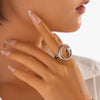 Metal Geometric Round Love Ring With Pleated 3D Design And Electroplating For Women
