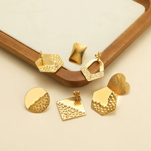 Metal Geometric Semiembossed Peach Heart Water Drop Jewelry Accessories Ear Pin Ear Stud Diy Pendant Earring Base With Electroplating