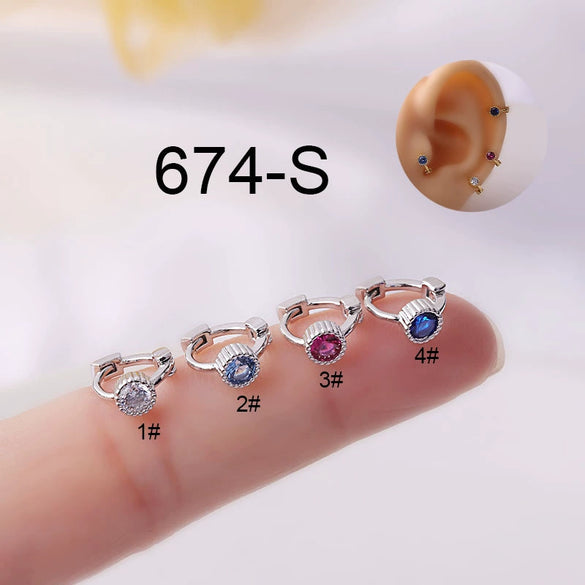 Metal Geometric Single Zirconium Small Ear Buckle Ear Bone Earrings For Women Electroplated