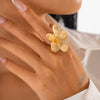 Metal Geometric Square Cut Out Flower Ring For Women With Electroplating