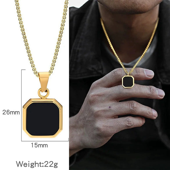 Metal Geometric Square Pendant Necklace Black And White Shell Electroplating Minimalist Men's