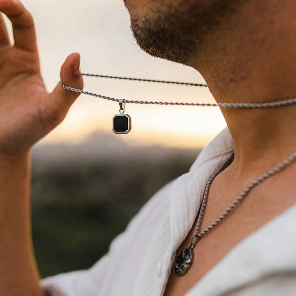 Metal Geometric Square Pendant Necklace Black And White Shell Electroplating Minimalist Men's
