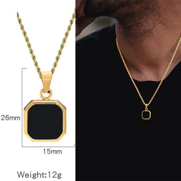 Metal Geometric Square Pendant Necklace Black And White Shell Electroplating Minimalist Men's