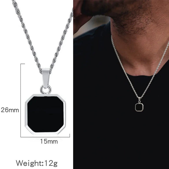 Metal Geometric Square Pendant Necklace Black And White Shell Electroplating Minimalist Men's