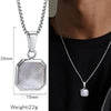Metal Geometric Square Pendant Necklace Black And White Shell Electroplating Minimalist Men's