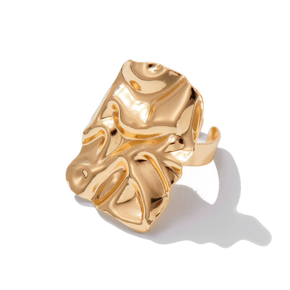 Metal Geometric Square Pleated Hiphop Style Women's Ring With Electroplating