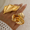 Metal Geometric Stereo Flower Ring With Electroplating For Women