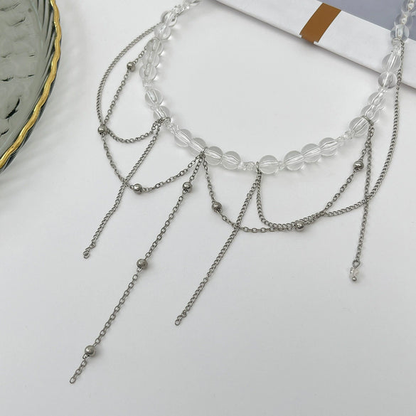 Metal Geometric Style Electroplated Chain Tassel Clavicle Necklace For Women