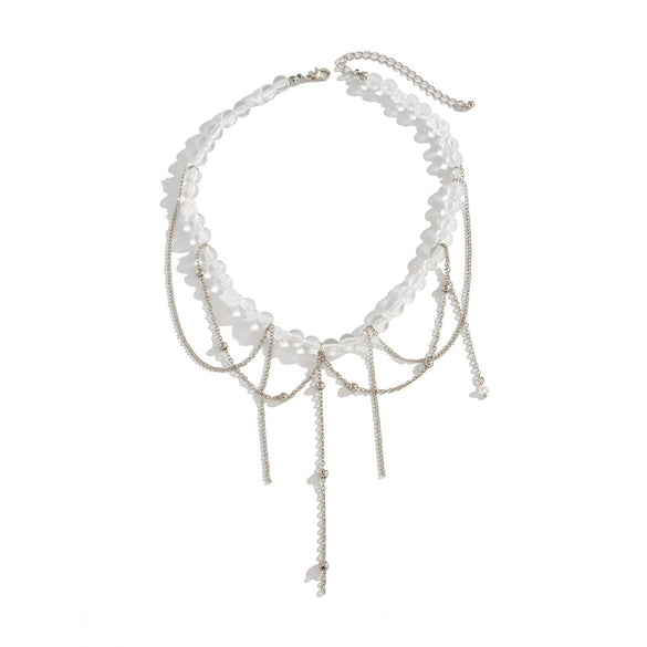 Metal Geometric Style Electroplated Chain Tassel Clavicle Necklace For Women