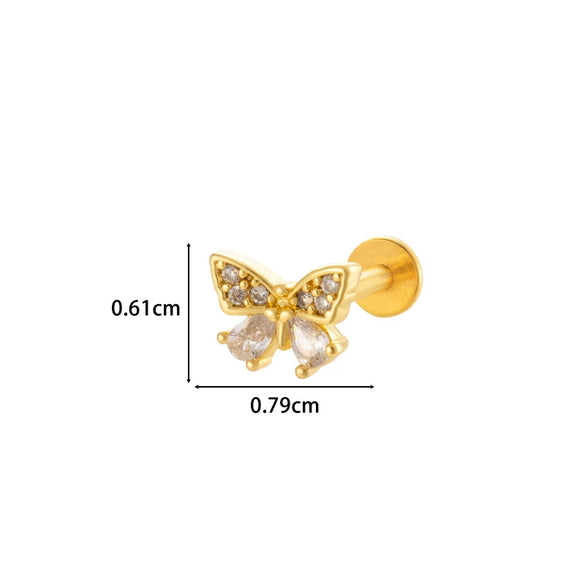 Metal Geometric Style Inner Thread Flat Bottom Rod Love Butterfly Lip Nail Ear Bone Nail Piercing Jewelry For Women With Electroplating Treatment