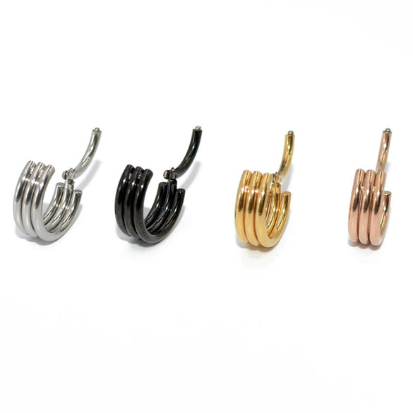 Metal Geometric Style Stainless Steel Sharp Cone Closed Nose Ring Round Lip Ring Ear Bone Ring With Three Layer Electroplating And Diamond Treatment