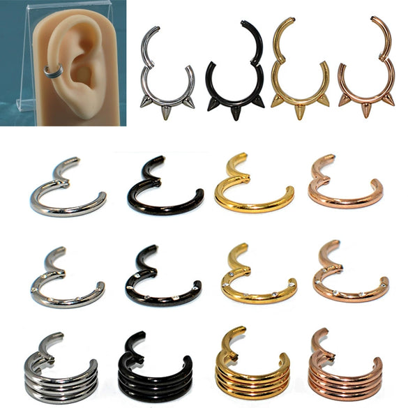 Metal Geometric Style Stainless Steel Sharp Cone Closed Nose Ring Round Lip Ring Ear Bone Ring With Three Layer Electroplating And Diamond Treatment