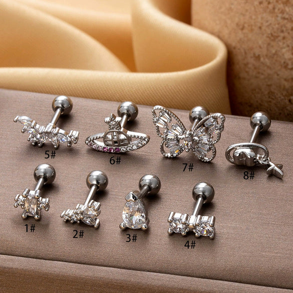 Metal Geometric Titanium Steel Screw Ball Piercing Ear Nail Earrings With Electroplating For Women