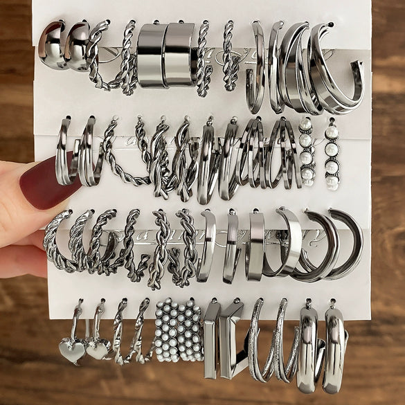 Metal Geometric Twist Chain Earrings Electroplated Minimalist Style For Women