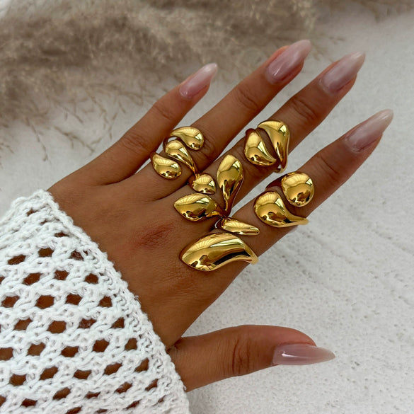 Metal Geometric Water Drop Hug Ring Set For Women With Electroplating Style