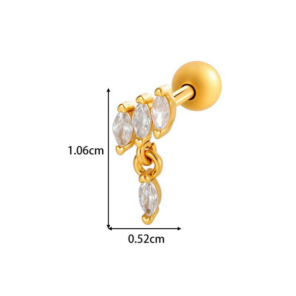 Metal Geometric Water Drop Zircon Inlaid Piercing Ear Nail For Unisex Fashion Style Set With Diamonds