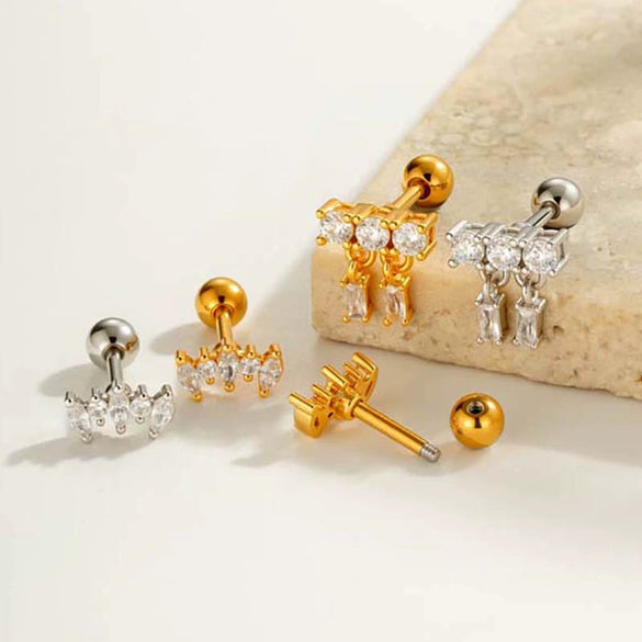 Metal Geometric Water Drop Zircon Inlaid Piercing Ear Nail For Unisex Fashion Style Set With Diamonds