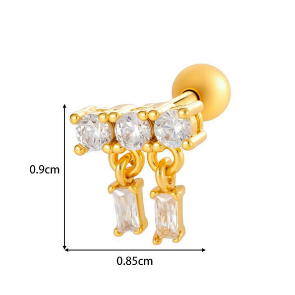 Metal Geometric Water Drop Zircon Inlaid Piercing Ear Nail For Unisex Fashion Style Set With Diamonds