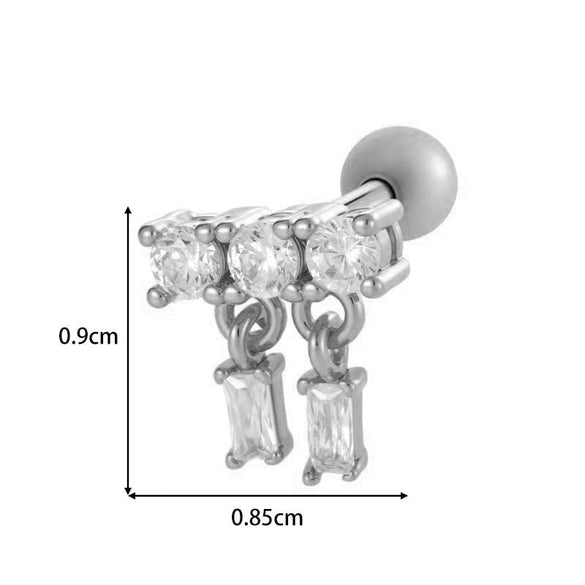 Metal Geometric Water Drop Zircon Inlaid Piercing Ear Nail For Unisex Fashion Style Set With Diamonds