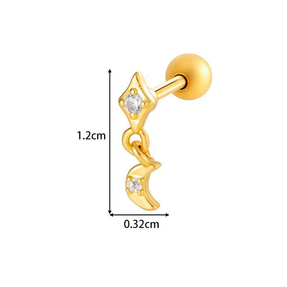 Metal Geometric Water Drop Zircon Inlaid Piercing Ear Nail For Unisex Fashion Style Set With Diamonds