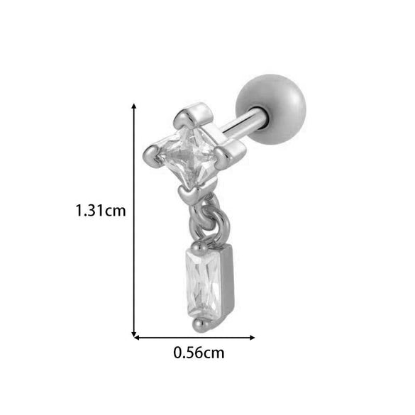 Metal Geometric Water Drop Zircon Inlaid Piercing Ear Nail For Unisex Fashion Style Set With Diamonds