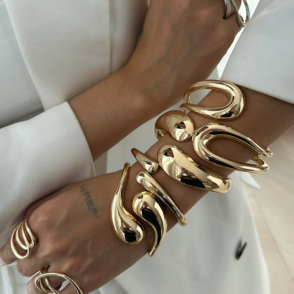 Metal Geometric Water Drops Hiphop Futuresense Electroplated Bracelet For Women