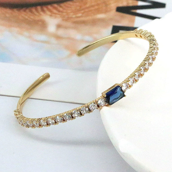 Metal Geometric Zircon Open Bracelet For Women