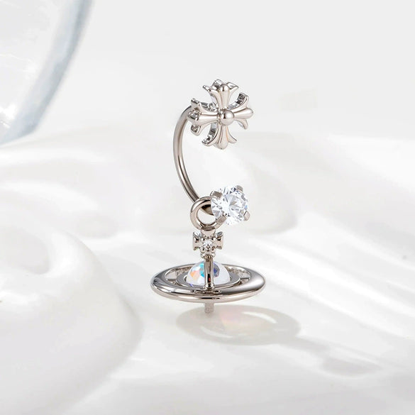 Metal Geometric Zirconia Planet Pendant Women's Fashion Piercing Earrings