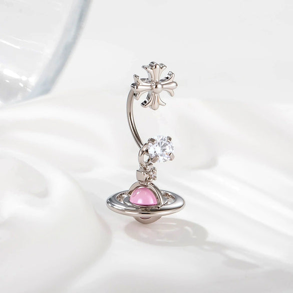 Metal Geometric Zirconia Planet Pendant Women's Fashion Piercing Earrings